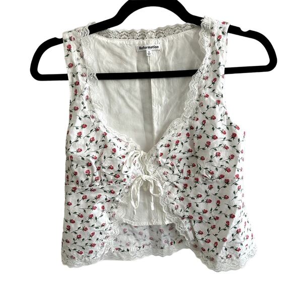 Reformation Rosalie Linen Tie Front Top - Picture 2 of 5